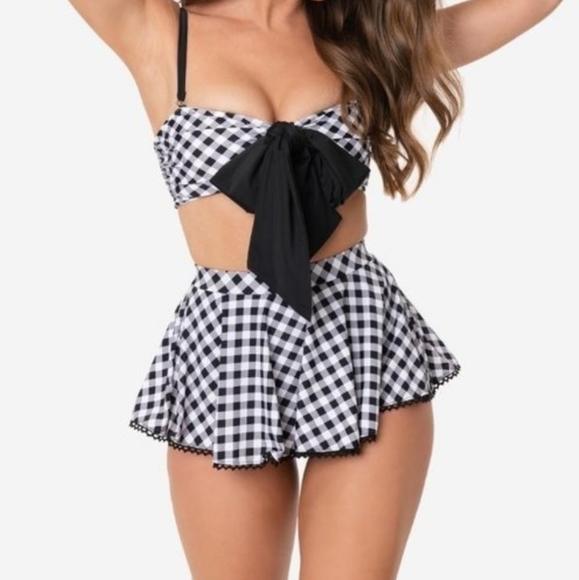 Black & White Gingham Bow Bikini Top - Picture 1 of 4